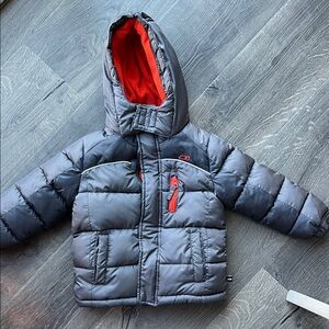 Gray and Red Kids Puffer Jacket